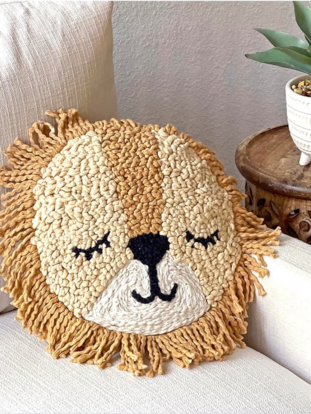 Crane Baby Pillow, Decorative Round Animal Pillow for Nursery, Lion